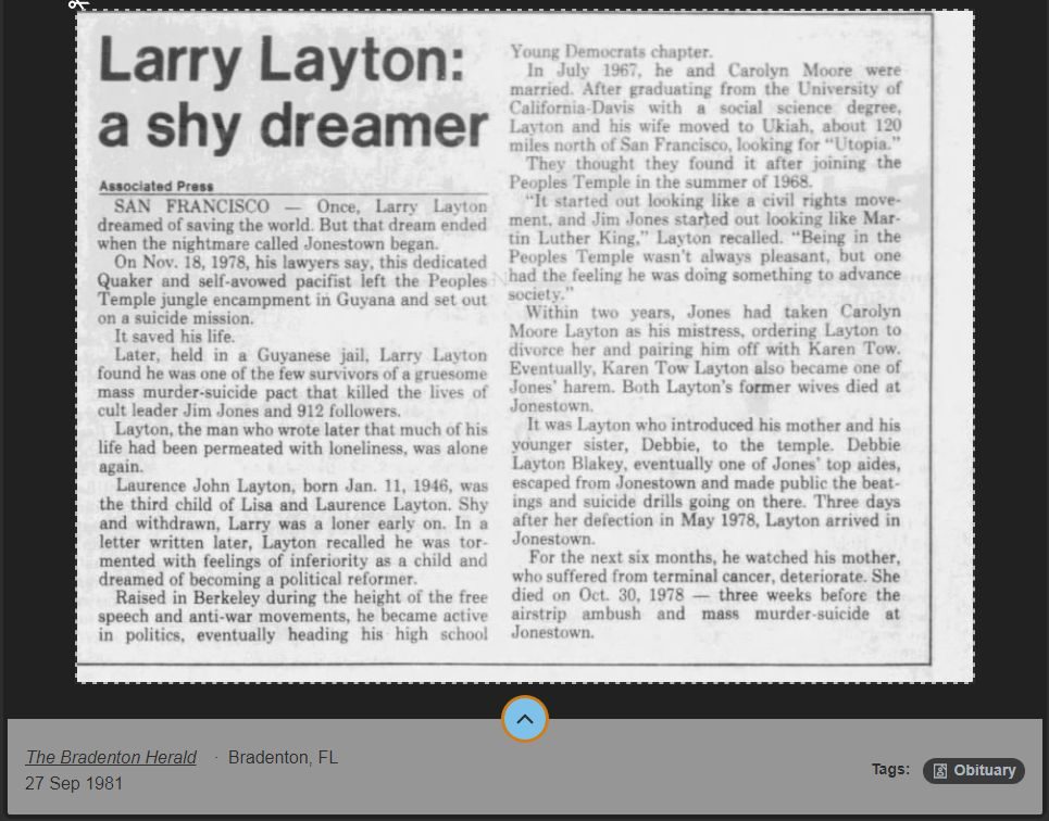 Jonestown's Real Secrets: Larry Layton of Laytonsville Maryland, Deb Layton; father Laird was Mil, CIA, Chemical Warfare